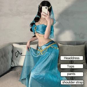 섹시한 여성 밸리 댄서 란제리 역할 놀이 코스프레 코스튬 세트, 클레오파트라 이국적인 인도 댄스 코스튬, 블루