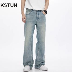 KSTUN 2025 남성용 봄 청바지 플레어 바지 부츠컷 청바지 루즈 피트 라이트 블루 streetwear 남성용 바지 남성 의류 품질