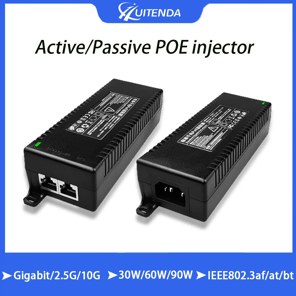 1000Mbps/2.5G/10G POE 인젝터 IP 카메라 라우터 WiFi 액세스 포인트용 능동/수동 30W/60W/90W 고전력 이더넷 어댑터