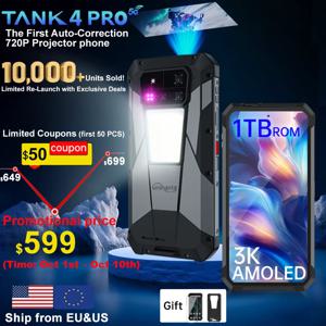 【월드 프리미어】Unihertz by 8849 Tank 4 pro 스마트폰 5G, 720P 프로젝터 Dimensity 8300 36GB+1TB 휴대폰 3k AMOLED 탑재