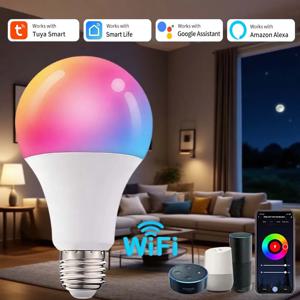 E27 LED 스마트 전구 10W 15W 20W 투야 WiFi 디밍 가능 LED 음성 제어 전구 AC 220V 110V RGB 램프 Alexa Google Home 지원