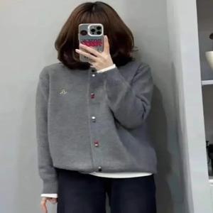 고급 여성용 두꺼운 따뜻한 자수 니트웨어 재킷 루즈 슬림핏 오픈 가디건 탑 긴 소매 라운드 넥 겨울 아우터웨어