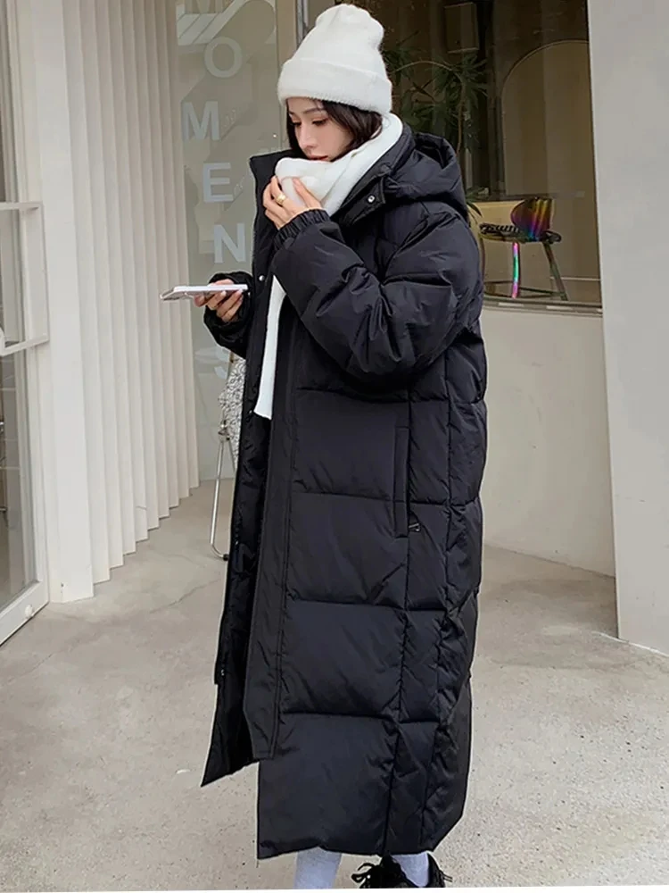 2025 한국 여성 겨울 재킷 롱 오버코트 후드 파카 따뜻한 두꺼운 블랙 베이지 방풍 여성 다운 코튼 코트 아우터