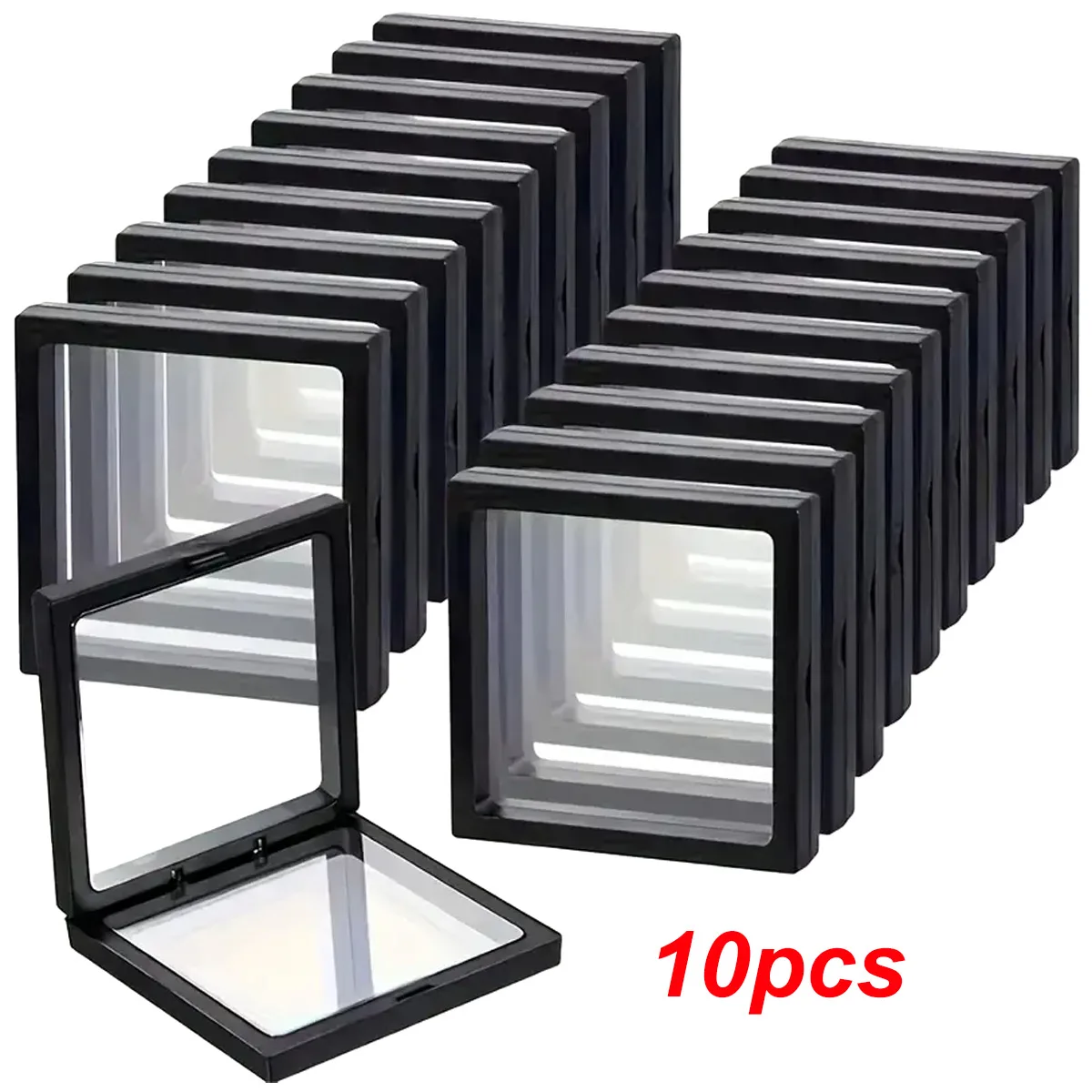 10pcs, 투명 플로팅 디스플레이 상자, 플라스틱 필름 보석 포장 상자, 보석, 목걸이, 반지 및 수집품 보관 상자