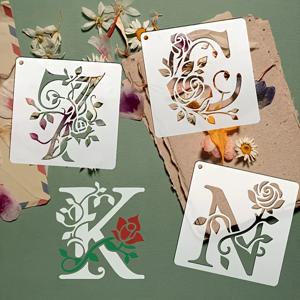 36pcs 꽃 알파벳 스텐실 재사용 가능한 장미 편지 그림 템플릿 벽 데칼에 대 한 중공 낙서 템플릿 스프레이 금형