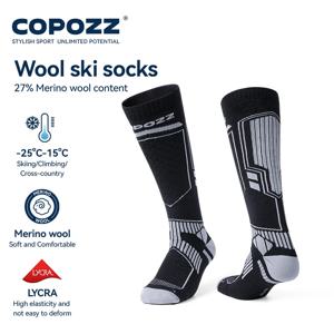 COPOZZ 메리노 울 겨울 스키 양말 남성 여성용 보온 무릎 길이 스키 양말 따뜻한 두꺼운 스노보드 축구 양말 성인 여성용