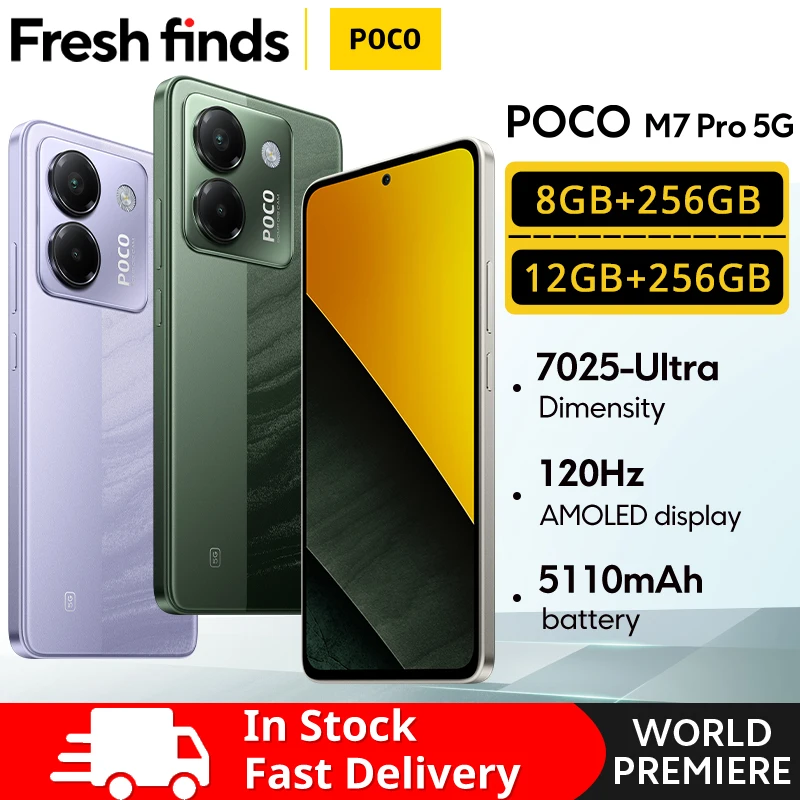 【브랜드+】최신 POCO M7 Pro 5G 글로벌 버전 디멘시티 7025-울트라 120Hz FHD+ 아이케어 AMOLED 디스플레이 5110mAh 배터리 NFC