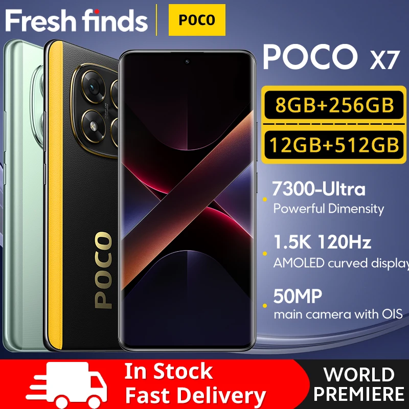 【브랜드+】POCO X7 스마트폰 디멘시티 7300-울트라 6.67인치 120Hz AMOLED 디스플레이 45W 5110mAh 50MP 카메라 IP68 샤오미 하이퍼OS NFC