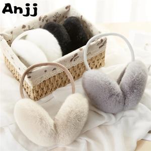 Anjj 고품질 귀마개 가짜 토끼 모피 교수형 귀 덮개 따뜻한 겨울 귀마개 모피 귀마개 남여 성인 귀 따뜻하게 접기