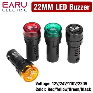 AD16-22SM 패널 직경 16mm 22mm, 12V, 24V, 110V, 220V, 플래시 신호 라이트 레드, LED 액티브 부저 경고음 표시기, 그린 블랙