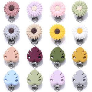 1Pc 꽃 잎 실리콘 젖꼭지 클립 식품 학년 실리콘 DIY 아기 Teether 노리개 젖꼭지 체인 씹는 장난감 더미 클립