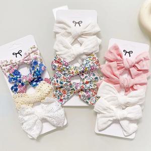 4/5Pcs 여자를위한 귀여운 아기 머리핀 인쇄 리본 자용 어린이 머리 소녀 면화 활 헤어 액세서리에 대한 작은 머리 클립 핀치