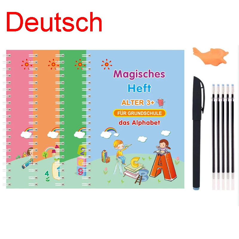 무료 닦아 독일어 매직 카피 북 펜 유치원 어린이 서예 어린이 재사용 가능한 Deutsch 쓰기 연습 도서 연령 3-8