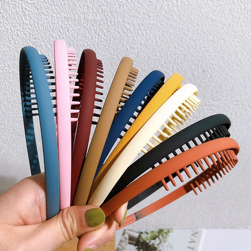 여성을위한 패션 솔리드 컬러 플라스틱 Hairbands 이빨 웨이브 빗 미끄럼 방지 헤어 밴드 헤어 액세서리 소녀 페이스 워시 머리띠