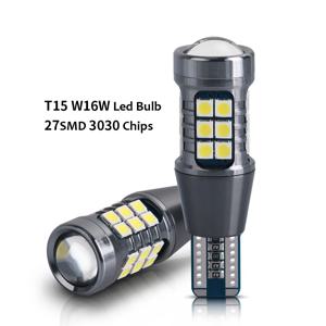 T15 신호 램프, W16W LED 921 912 전구, 매우 밝은 3030, 27SMD 테일 램프 LED 캔버스 자동 백업 예비 조명, 흰색 12V, 2 개