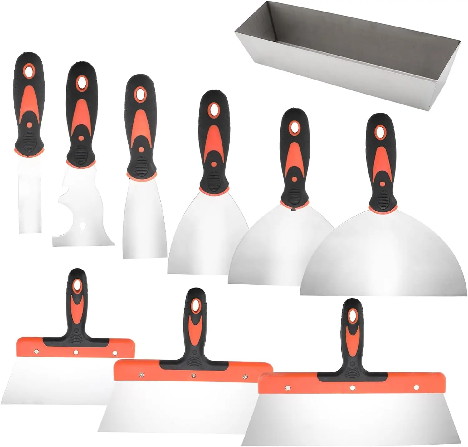 건식 벽체 나이프 세트, 스테인레스 스틸 수공구 키트, 퍼티 나이프, 테이핑 나이프, 화가 스크레이퍼 도구, 진흙 팬 포함, 10 개