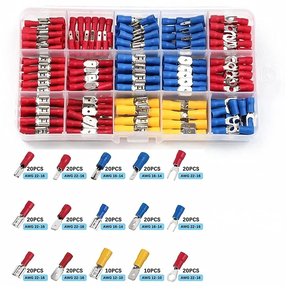 280pcs 와이어 커넥터 키트 남성 여성 절연 단자 콜드 크림프 단자 모듬 크림프 단자 스페이드 버트 커넥터 키트