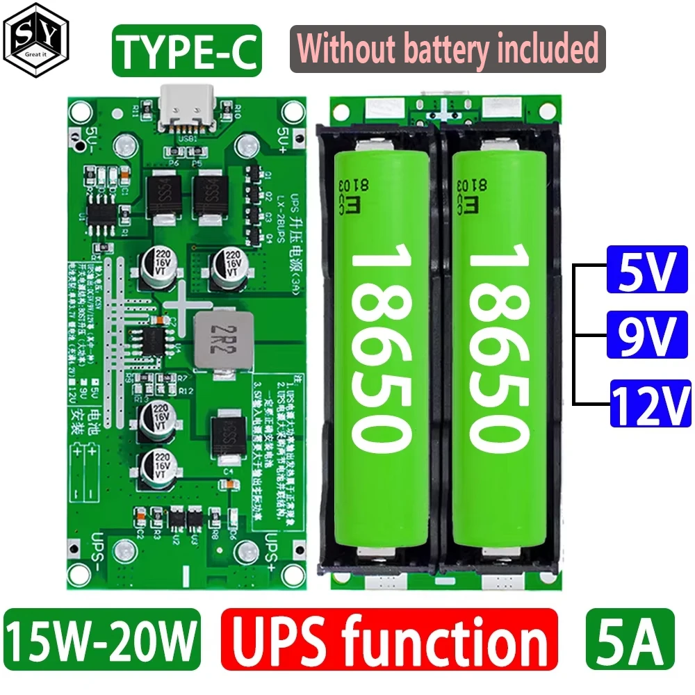 Type-C 15W 3A 18650 리튬 배터리 충전기 모듈 DC-DC 스텝 업 부스터 고속 충전 UPS 전원 공급 장치/변환기 5V 9V 12V
