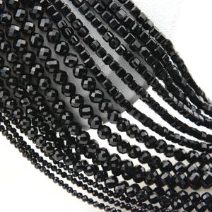 천연 블랙 토르말린 면처리된 라운드/큐브/론델 비즈 2mm,3mm,4mm,1x2mm,2x3mm, 고급 주얼리 만들기