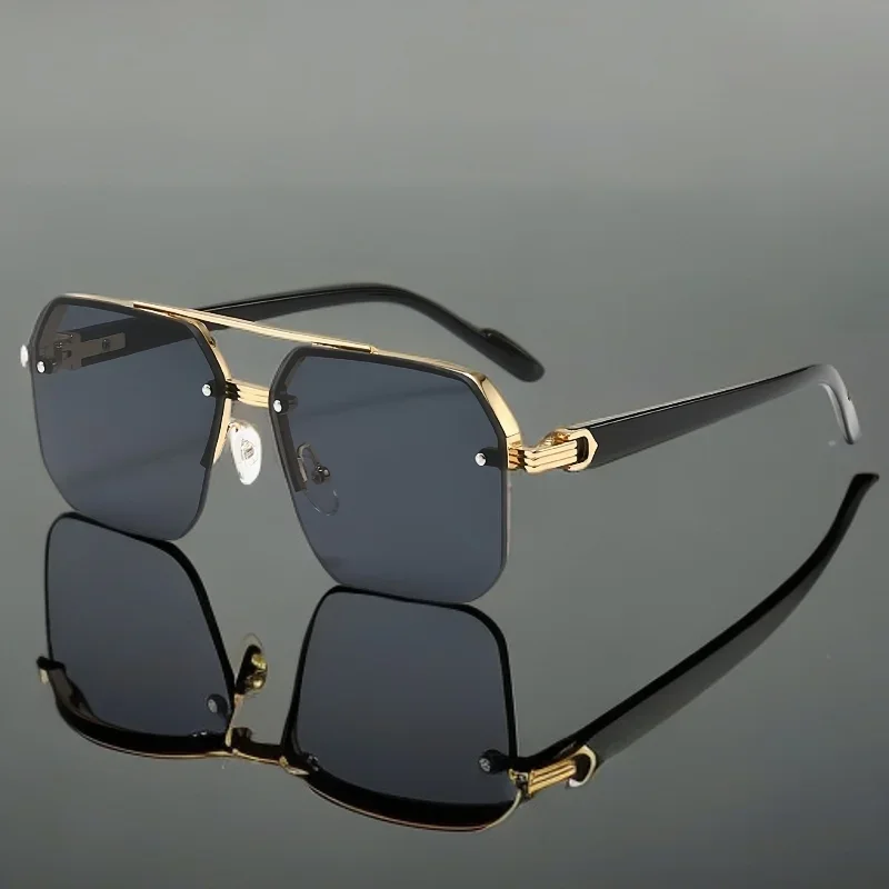 하프 프레임 선글라스 남성 여성 브랜드 디자이너 스퀘어 플랫 렌즈 레트로 펑크 Sun Shades Uv400
