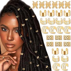 50PCS 머리 띠에 대 한 합금 헤어 쥬얼리 Dreadlock 액세서리 금속 브레이드 클립 비 피어싱 귀 클립 수염 비즈 헤어 커 프 스 클립