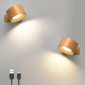 1개/2개 LED 벽 스콘스, 3가지 밝기 레벨 3가지 색상 모드 벽 조명, 배터리 작동 360 °   회전식 터치 컨트롤 벽 램