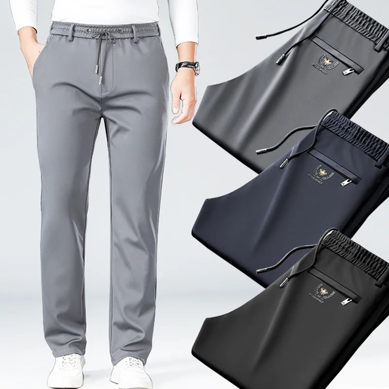 Ice Silk Cool Mens Pants 2024 뉴 여름 얇은 캐주얼 야외 빠른 건조 스웨트 팬츠 남성 스트레이트 헐렁한 캐주얼 남성 바지