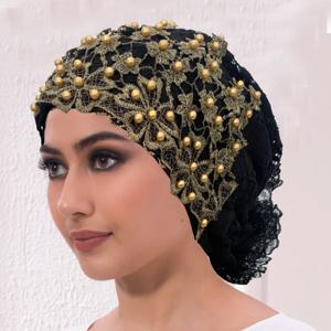 여성을위한 자수 구슬 터번 모자 이슬람 Headscarf 모자 Hairloss Chemo Cap 아프리카 Headwrap Bonnet