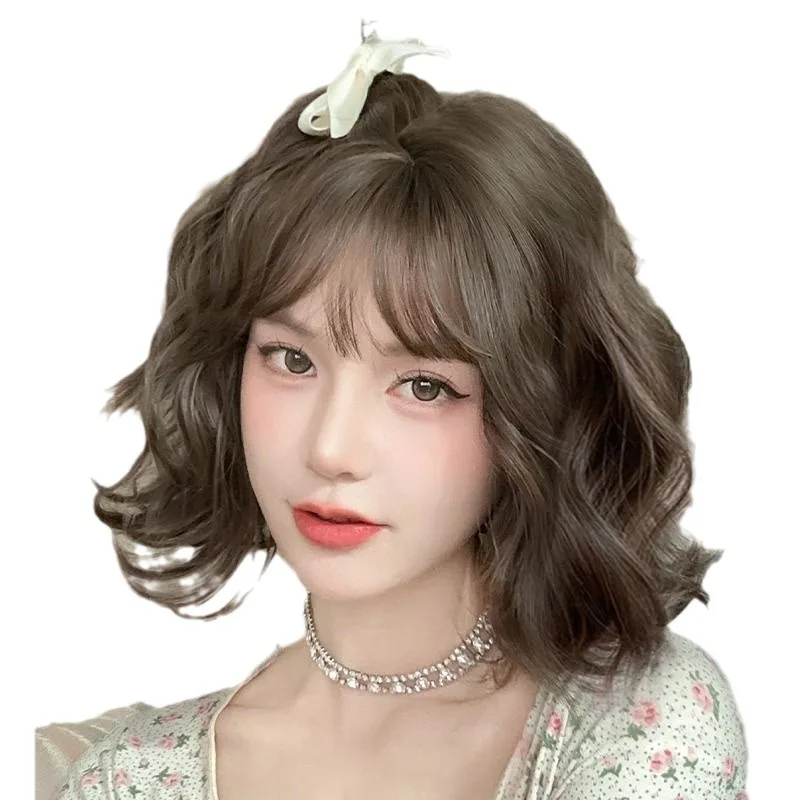 합성 가발 여성용 풀 헤드 세트 짧은 곱슬 머리 울 롤 가발 세트 데일리 웨이브 헤드 풀 탑 시뮬레이션 게으른 곱슬 머리 세트