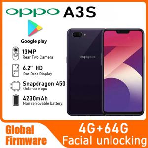 OPPO A3S 스마트폰 글로벌 펌웨어 ColorOS 5.1(안드로이드 8.1) 6.2인치 CPU 스냅드래곤 450 4230mAh 카메라 13MP 중고폰