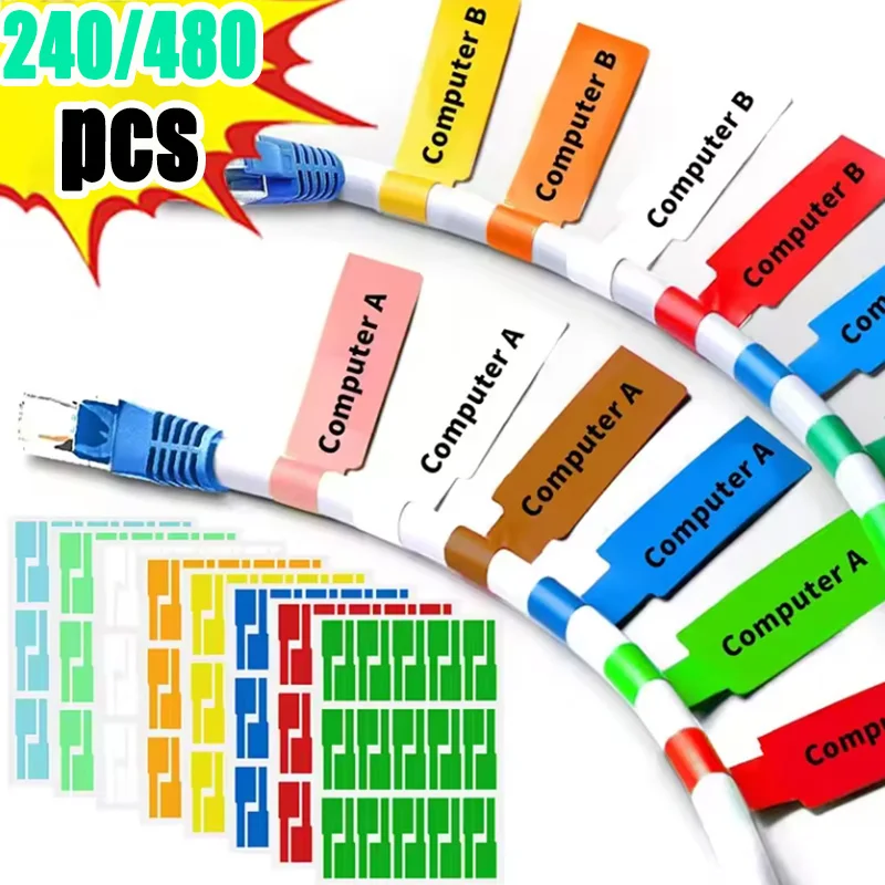 240/480pcs 자기 접착 케이블 레이블 다채로운 방수 와이어 마킹 타이 레이저 프린터 스티커 섬유 와이어 레이블 주최자