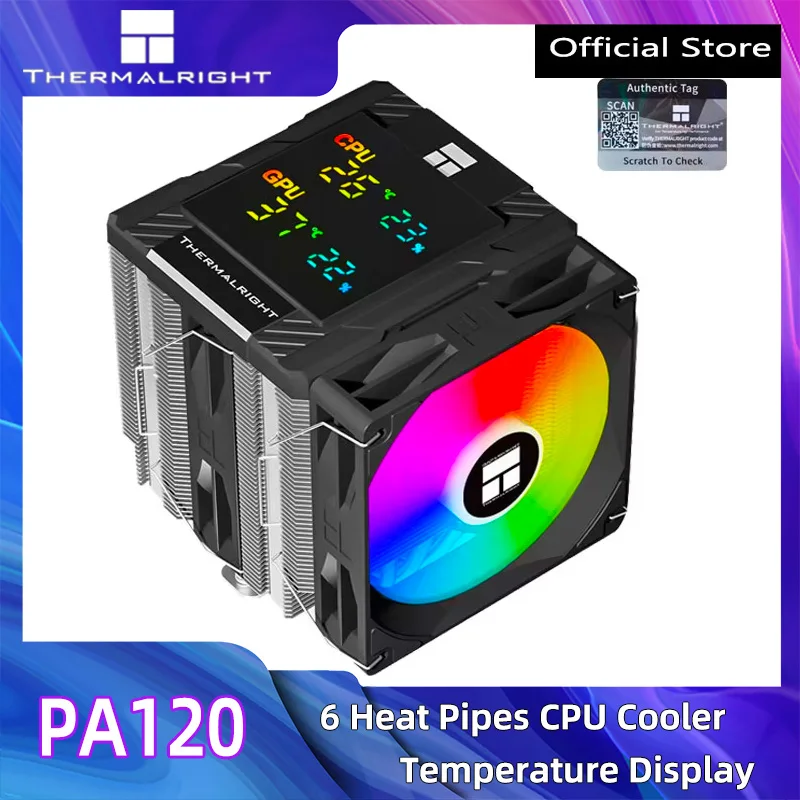 Thermalright PA120 디지털 CPU 쿨러 6개의 히트 파이프 120mm ARGB 공기 냉각 라디에이터는 LGA1851/1700/115x AMD AM4/AM5를 지원합니다.