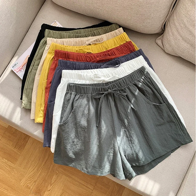 여성 캐주얼 리넨 반바지 체육관 운동 반바지 코튼 짧은 바지 하이 웨이스트 블랙 숙녀 짧은 Femme 여성 반바지 스포츠 Femme