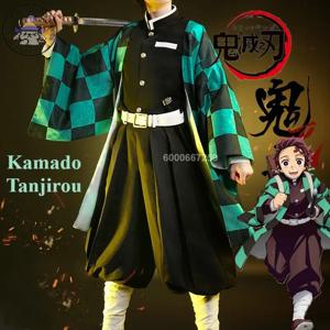 악마 슬레이어 Kimetsu No Yaiba 애니메이션 Kamado Tanjirou 코스프레 의상 여성 남성 Kisatsutai 유니폼 가발 할로윈 코믹 콘 복장