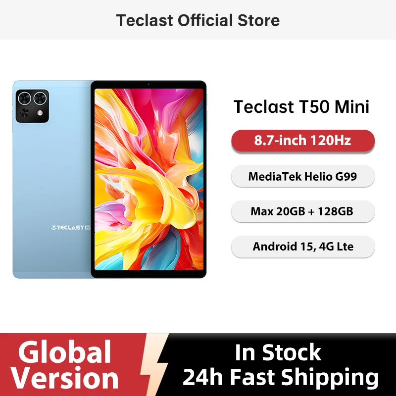 Teclast T50 미니 태블릿 8.7인치 120Hz 디스플레이 MTK Helio G99 20GB RAM(8+12 가상) 128GB ROM Android15 태블릿 지원 4G 듀얼 SIM