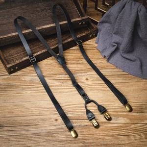 남자를위한 간단한 1.5CM 멜빵 레트로 영국 스타일 가죽 멜빵 금속 클립 정장 액세서리 서스펜더 클립 정장