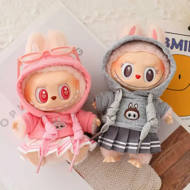 17cm Labubu 인형 옷 세트 짧은 치마 후드 탑 Ropa Labubu 장식 인형 액세서리