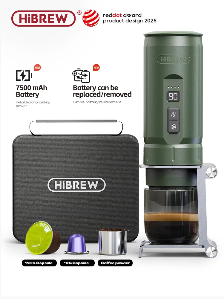 HiBREW 휴대용 에스프레소 커피 머신 자동차 및 가정용 캠핑 커피 메이커 Fit Nespresso Dolce Capsule Powder H4C