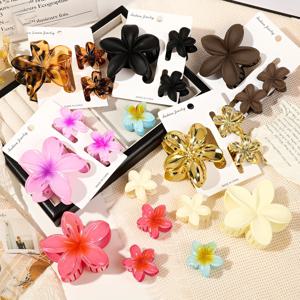 3Pcs 패션 여성 꽃 머리 발톱 하와이 그라디언트 헤어 클립 휴가 해변 열 대 Frangipani 헤어 액세서리 선물