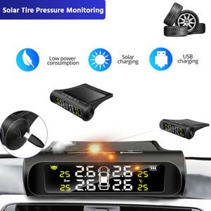 USB 태양광 충전 TPMS 자동차 타이어 압력 경고 알람 디지털 컬러 디스플레이 4개의 내장 및 외부 센서 방수