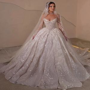 Flavinke 맞춤형 웨딩 드레스 스팽글 진주 신부 볼 가운 Strapless 민소매 공주 신부 드레스 Vestidos De Novia