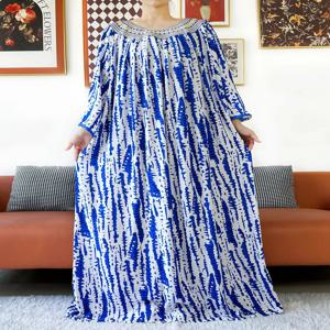 여름 드레스 수 놓은 라운드 넥 코튼 여성 긴 느슨한 Abaya Boho 맥시 드레스 캐주얼 패션 드레스 아프리카 Vestidos