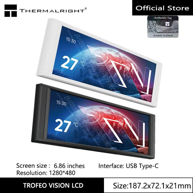 Thermalright TROFEO VISION LCD IPS 풀 컬러 LCD 화면, 6.86인치/자기/1280*480 해상도/USB Type-C 포트 디스플레이 화면