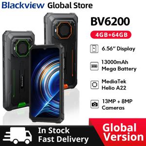 블랙뷰 BV6200 러기드폰 6.56인치 HD+ IPS 디스플레이 13000mAh 8GB(4+4) 64GB 13MP 카메라 GPS 안드로이드 13 IP68&IP69K 휴대폰
