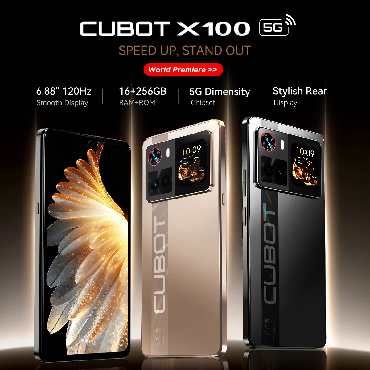 5G스마트폰 Cubot X100, 안드로이드 15, Dimensity 7025, 6nm, 2.5GHz, 6.88인치 120Hz 화면, 16GB RAM (8GB+8GB 확장 메모리), 256GB 저장공간, 64MP 카메라, 5100mAh 배터리, 듀얼 스피커, smartphone android 15, NFC, GPS