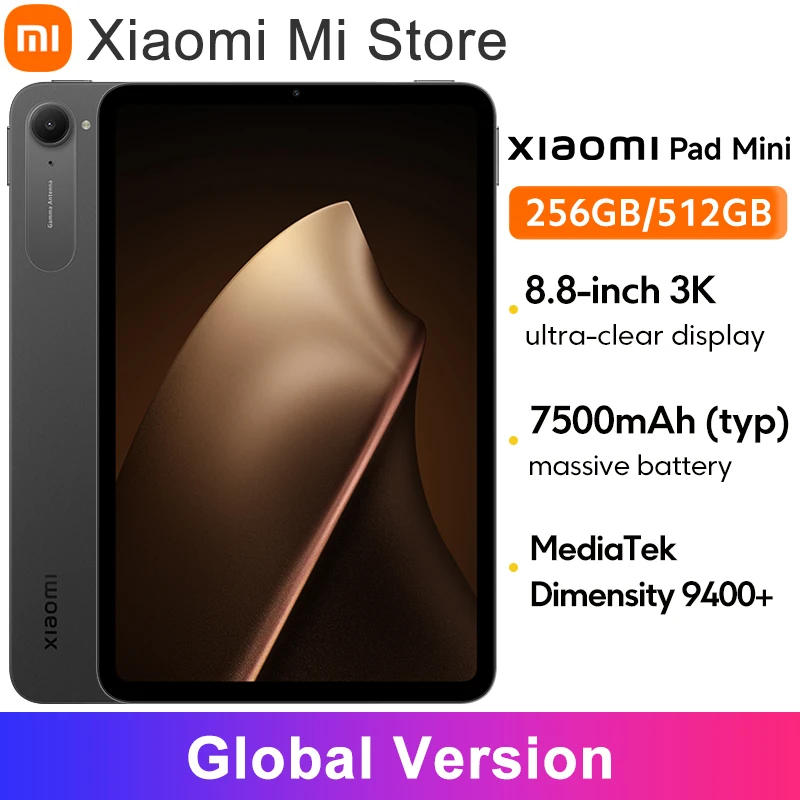 【브랜드+】샤오미 패드 미니 글로벌 버전 미디어텍 디멘시티 9400+ 8.8인치 3K 울트라 클리어 디스플레이 7500mAh 배터리 67W 하이퍼차지