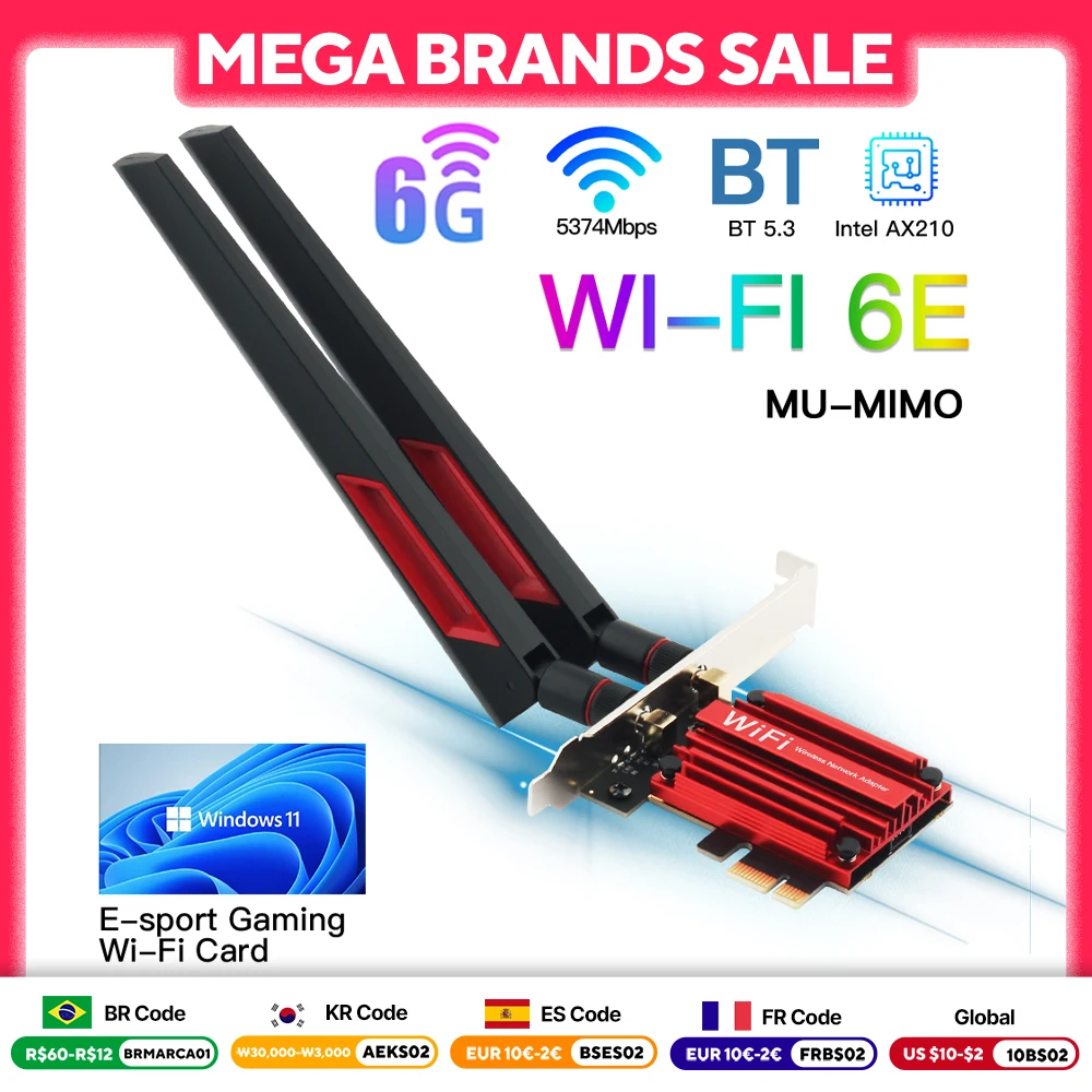 듀얼 밴드 무선 네트워크 카드 어댑터 PC, 3000Mbps 와이파이 6E AX210, 블루투스 5.3, 802.11AX, AC PCI 익스프레스, 2.4G, 5GHz, 6GHz