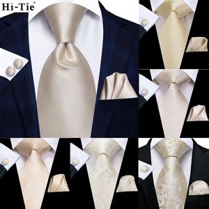 하이-넥타이 솔리드 샴페인 아이보리 꽃 디자인 실크 웨딩 넥타이 남성용 품질 Hanky ​​Cufflink Fashion Nicktie Business Dropshipping