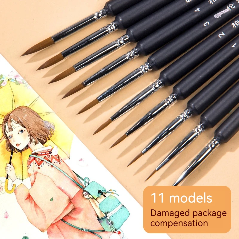 Borrence 4/7pcs 후크 라인 펜 아트 페인팅 브러쉬 족제비 헤어 페인트 브러시 구 아슈 수채화 오일 페인트 아티스트 손으로 그린