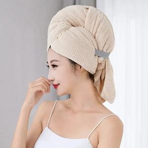 여성용 고흡수성 탄성 밴드 헤드 타월, 헤어 건조, 초대형 극세사 헤어 타월, 머리띠 포함 랩